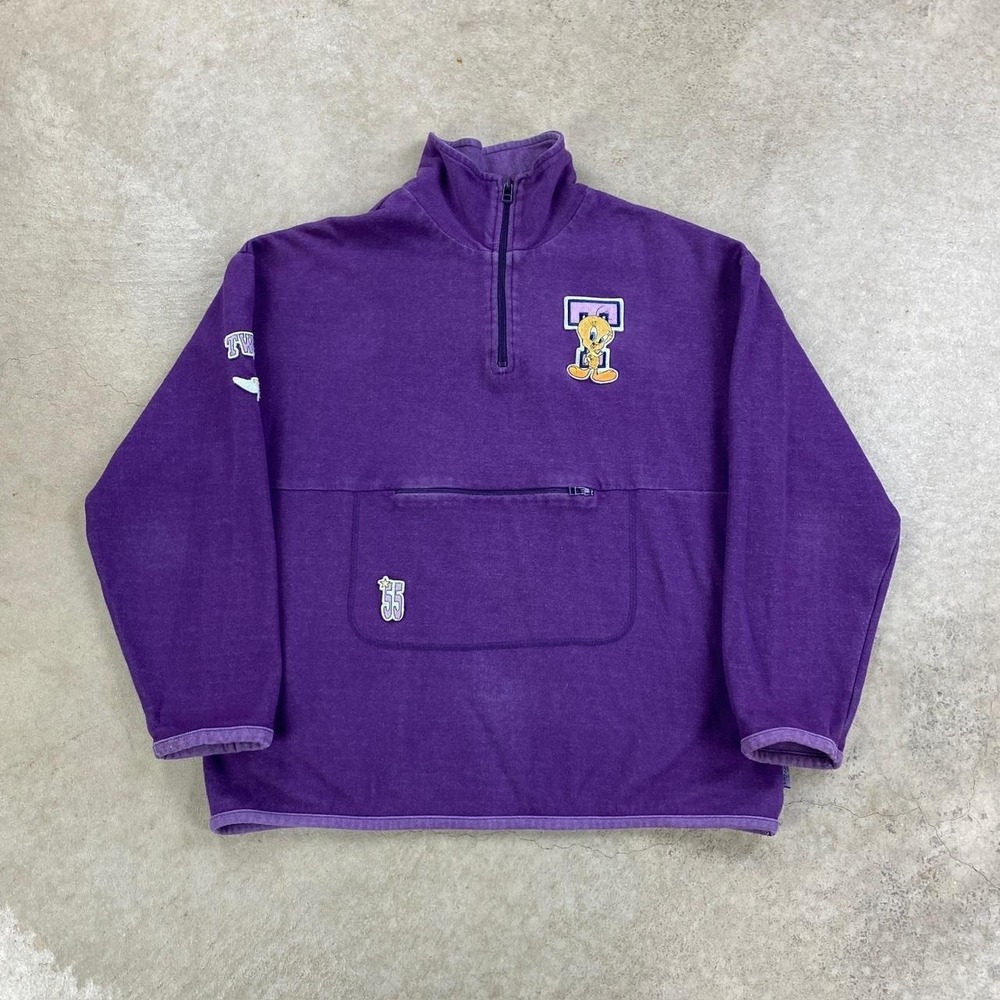 Vintage 90s Looney Tunes Tweety Bird Sweatshirt Size Small Purple 1/4 Zip